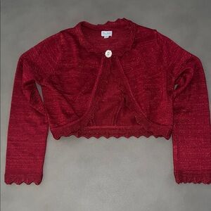 Red Sparkly Cropped Cardigan Sweater/Shrug - Perfect for Christmas/Valentine’s!